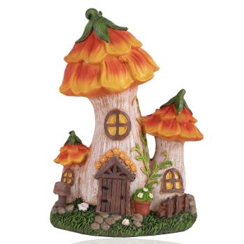 DOMČEK Z POLYRESINU SO STRECHOU Z KVETINÁČA, ORANŽOVO BIELY