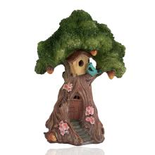 DOMČEK Z POLYRESINU V KMENI STROMU S VTÁČOU BÚDKOU, ZELENOHNEDÝ