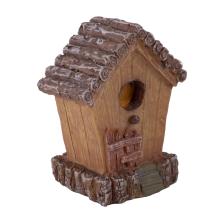 POLYRESINOVÁ VTÁČIA BÚDKA SO STRECHOU Z GUĽATINY, HNEDÁ