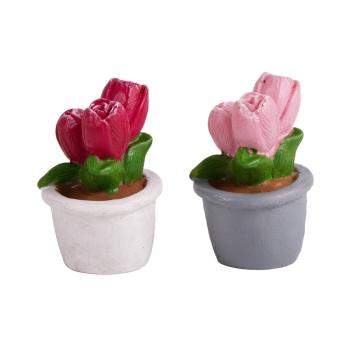 POLYRESINOVÝ TULIPÁN V KVETINÁČI, SADA 2 KS, RUŽOVO-ČERVENÝ