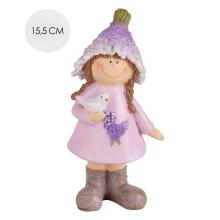 POLYRESINOVÁ LEVANDUĽOVÁ DIEVČINA S VTÁKOM, FIALOVÁ