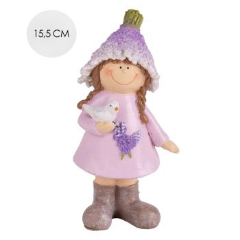 POLYRESINOVÁ LEVANDUĽOVÁ DIEVČINA S VTÁKOM, FIALOVÁ