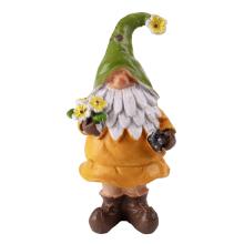 POLYRESINOVÝ JARNÝ ŠKRIATOK, S LOPATKOU, S KVETOM, ORANŽOVO-ZELENÝ