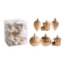 VIANOČNÉ OZDOBY, ZMIEŠANÉ OZDOBY, SADA, V PVC KRABICI, 18 KUSOV, ZLATÉ