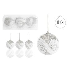 SADA VIANOČNÝCH OZDÔB, 2 KUSY, BIELA ČIPKA S KVETMI, STRIEBORNÁ ZASNEŽENÁ, V PVC KRABICI