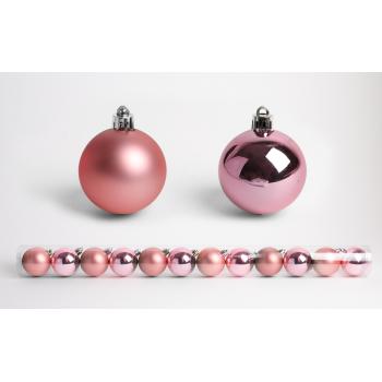 VIANOČNÁ OZDOBA, GUĽA, SADA, V PVC KRABICI, 12 KUSOV, PÚDROVO RUŽOVÁ