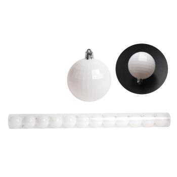 VIANOČNÁ OZDOBA, DISKO GUĽA, SADA, V PVC KRABICI, 12 KUSOV, LESKLÁ, BIELA