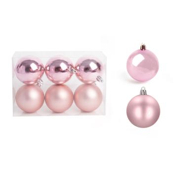 VIANOČNÁ OZDOBA, GUĽA, SADA, V PVC KRABICI, 6 KUSOV, PÚDROVO RUŽOVÁ