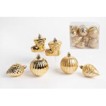 VIANOČNÉ OZDOBY, ZMIEŠANÉ OZDOBY, SADA, V PVC KRABICI, 18 KUSOV, ZLATÉ
