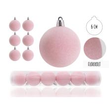 VIANOČNÁ OZDOBA GUĽA, SADA V PVC KRABICI, FLOKOVANÁ, 6 KUSOV, RUŽOVÁ