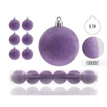 VIANOČNÁ OZDOBA GUĽA, SADA V PVC KRABICI, FLOKOVANÁ, 6 KUSOV, FIALOVÁ