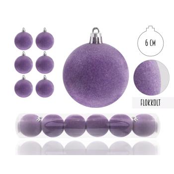 VIANOČNÁ OZDOBA GUĽA, SADA V PVC KRABICI, FLOKOVANÁ, 6 KUSOV, FIALOVÁ