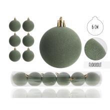 VIANOČNÁ OZDOBA GUĽA, SADA V PVC KRABICI, FLOKOVANÁ, 6 KUSOV, ZELENÁ