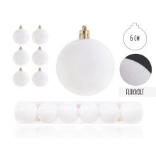 VIANOČNÁ OZDOBA GUĽA, SADA V PVC KRABICI, FLOKOVANÁ, 6 KUSOV, BIELA