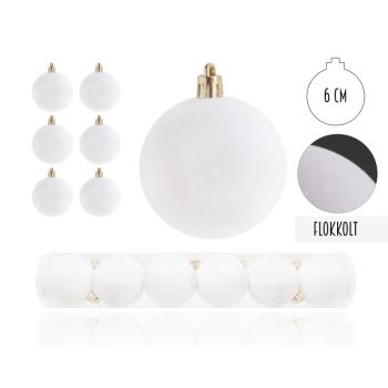 VIANOČNÁ OZDOBA GUĽA, SADA V PVC KRABICI, FLOKOVANÁ, 6 KUSOV, BIELA