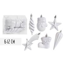 VIANOČNÉ OZDOBY, ZMIEŠANÉ OZDOBY, SADA, V PVC KRABICI, 6 KUSOV, BIELA