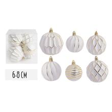VIANOČNÉ OZDOBY GUĽÔČKOVÉ, SADA V PVC KRABICI, ZMIEŠANÉ, 6 KUSOV, BIELA A ZLATÁ