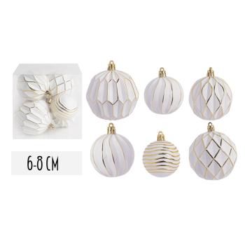 VIANOČNÉ OZDOBY GUĽÔČKOVÉ, SADA V PVC KRABICI, ZMIEŠANÉ, 6 KUSOV, BIELA A ZLATÁ