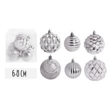 VIANOČNÉ OZDOBY, SADA, V PVC ŠKATUĽKE, ZMIEŠANÉ, 6 KUSOV, BIELE A STRIEBORNÉ