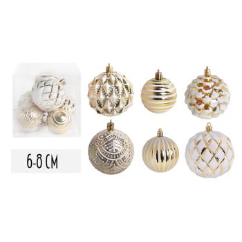 VIANOČNÉ OZDOBY GUĽÔČKOVÉ, SADA V PVC KRABICI, ZMIEŠANÉ, 6 KUSOV, BIELA A ZLATÁ