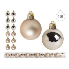 VIANOČNÉ OZDOBY GUĽÔČKOVÉ, SADA V PVC KRABICI, 12 KUSOV, KRÉMOVÁ STRIEBORNÁ