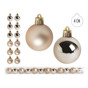 VIANOČNÉ OZDOBY GUĽÔČKOVÉ, SADA V PVC KRABICI, 12 KUSOV, KRÉMOVÁ STRIEBORNÁ