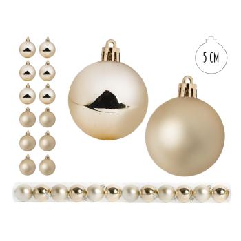 VIANOČNÉ OZDOBY GUĽÔČKOVÉ, SADA V PVC KRABICI, 12 KUSOV, KRÉMOVÁ STRIEBORNÁ