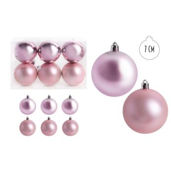 VIANOČNÁ OZDOBA GUĽA, SADA V PVC KRABICI, 6KS, RUŽOVÁ