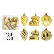 VIANOČNÉ OZDOBY, ZMIEŠANÉ OZDOBY, SADA, V PVC KRABICI, 18 KUSOV, ZLATOŽLTÁ