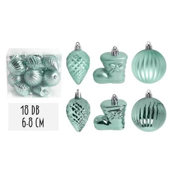 VIANOČNÉ OZDOBY, ZMIEŠANÉ OZDOBY, SADA, V PVC KRABICI, 18 KUSOV, TYRKYSOVÁ