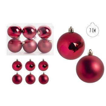 VIANOČNÁ OZDOBA GUĽA, SADA V PVC KRABICI, 6KS, ČERVENÁ