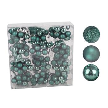 SADA SKLENENÝCH VIANOČNÝCH OZDÔB V PVC KRABICI, 144 KUSOV, OLIVOVO ZELENÁ