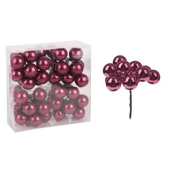 SADA SKLENENÝCH VIANOČNÝCH OZDÔB V PVC KRABICI, 48 KUSOV, BORDOVÁ FARBA