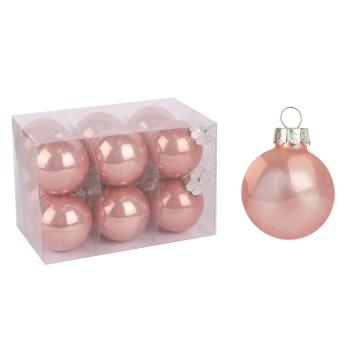 SADA SKLENENÝCH VIANOČNÝCH OZDÔB V PVC KRABICI, 12 KUSOV, "SILKPINK"