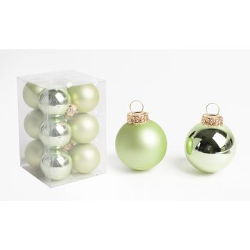 SADA SKLENENÝCH VIANOČNÝCH OZDÔB V PVC KRABICI, 12 KUSOV, ZELENÁ