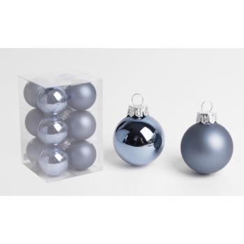 SADA SKLENENÝCH VIANOČNÝCH OZDÔB V PVC KRABICI, 12 KUSOV, MODRÁ