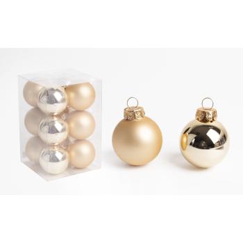 SADA SKLENENÝCH VIANOČNÝCH OZDÔB V PVC KRABICI, 12 KUSOV, ARRANY