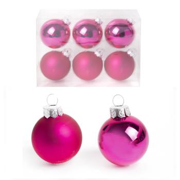 SADA SKLENENÝCH VIANOČNÝCH OZDÔB V PVC ŠKATUĽKE, 6 KUSOV, CYKLÁMEN