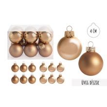 SADA SKLENENÝCH VIANOČNÝCH OZDÔB V PVC ŠKATUĽKE, 12 KUSOV, ZLATÁ