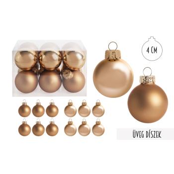 SADA SKLENENÝCH VIANOČNÝCH OZDÔB V PVC ŠKATUĽKE, 12 KUSOV, ZLATÁ