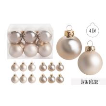 SADA SKLENENÝCH VIANOČNÝCH OZDÔB V PVC KRABICI, 12 KUSOV, KRÉMOVÁ