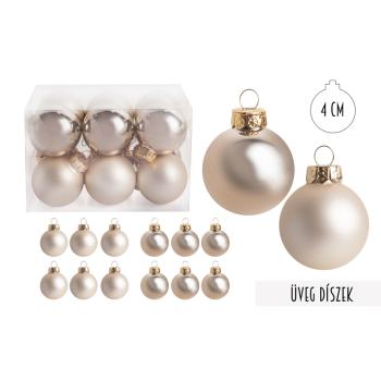 SADA SKLENENÝCH VIANOČNÝCH OZDÔB V PVC KRABICI, 12 KUSOV, KRÉMOVÁ