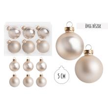 SADA SKLENENÝCH VIANOČNÝCH OZDÔB V PVC KRABICI, 6 KUSOV, KRÉMOVÁ