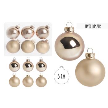 SADA SKLENENÝCH VIANOČNÝCH OZDÔB V PVC KRABICI, 6 KUSOV, KRÉMOVÁ