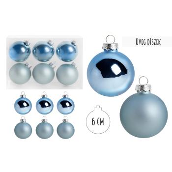 SADA SKLENENÝCH VIANOČNÝCH OZDÔB V PVC KRABICI, 6 KUSOV, AZÚROVÁ