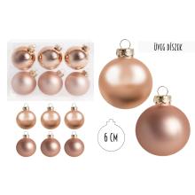 SADA SKLENENÝCH VIANOČNÝCH OZDÔB V PVC ŠKATUĽKE, 6 KUSOV, BROSKYŇA