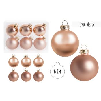 SADA SKLENENÝCH VIANOČNÝCH OZDÔB V PVC ŠKATUĽKE, 6 KUSOV, BROSKYŇA