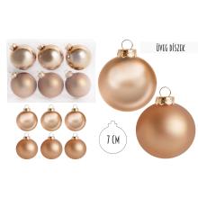 SADA SKLENENÝCH VIANOČNÝCH OZDÔB V PVC ŠKATUĽKE, 6 KUSOV, ZLATÁ