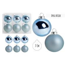 SADA SKLENENÝCH VIANOČNÝCH OZDÔB V PVC KRABICI, 6 KUSOV, AZÚROVÁ