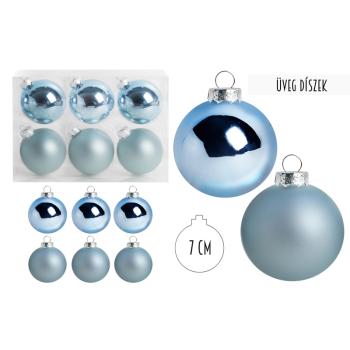 SADA SKLENENÝCH VIANOČNÝCH OZDÔB V PVC KRABICI, 6 KUSOV, AZÚROVÁ